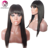 Longnes perruques de cheveux humains noirs avec une frange 100 Wig Hoils Remy Human Hair pour les femmes 