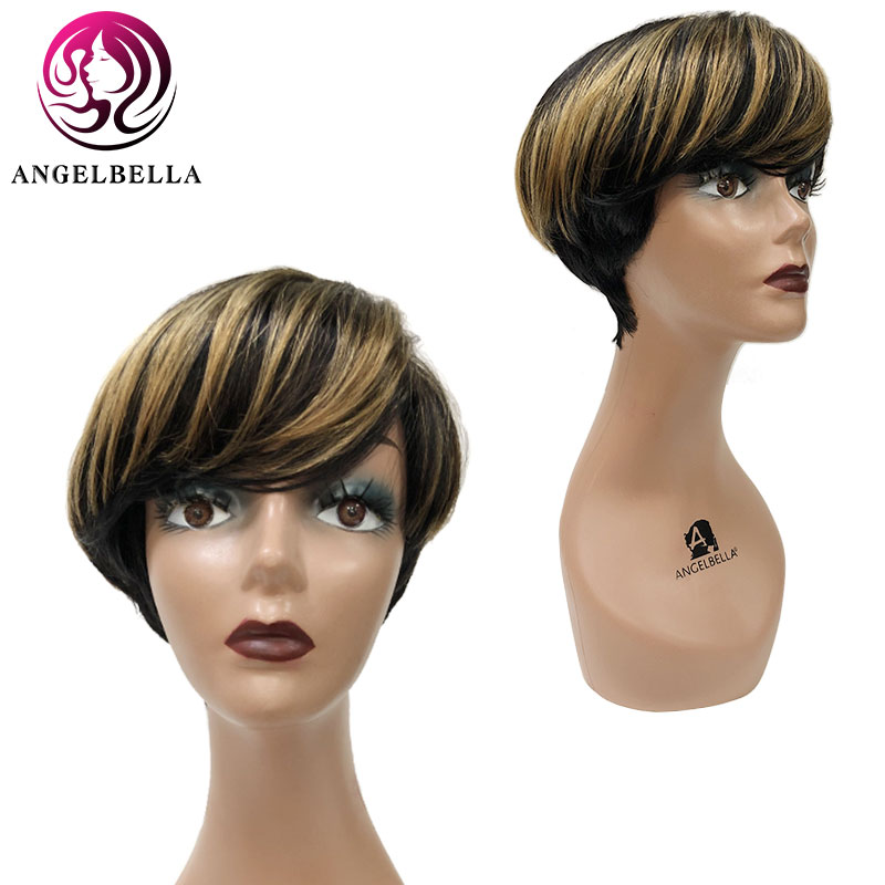 Wig en gros de cheveux humains pour femmes noires Chevraises cheveux raides Perruques courtes avec une frange 