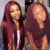 Brésilien Remy Hair Wig Vin rouge coloré 150% densité 13x4 dentelle frontale