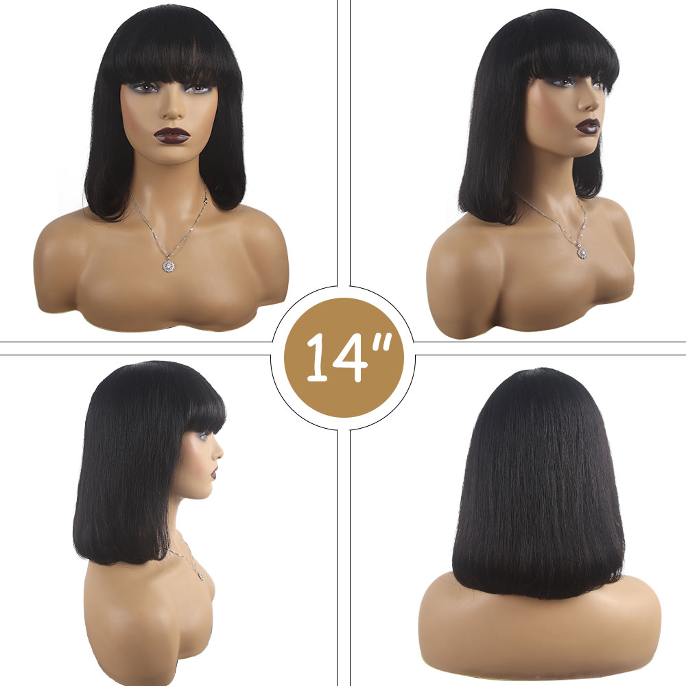 Bob Human Hair Wigs avec une frange pour les femmes noires de 8 à 16 pouces