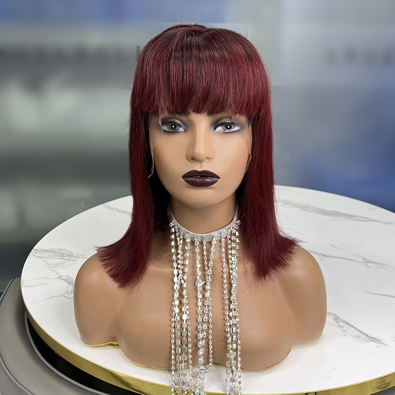 # 99J borgogne raide bob perruques brésilienes vierges cheveux courts cheveux humains bob perruques en dente