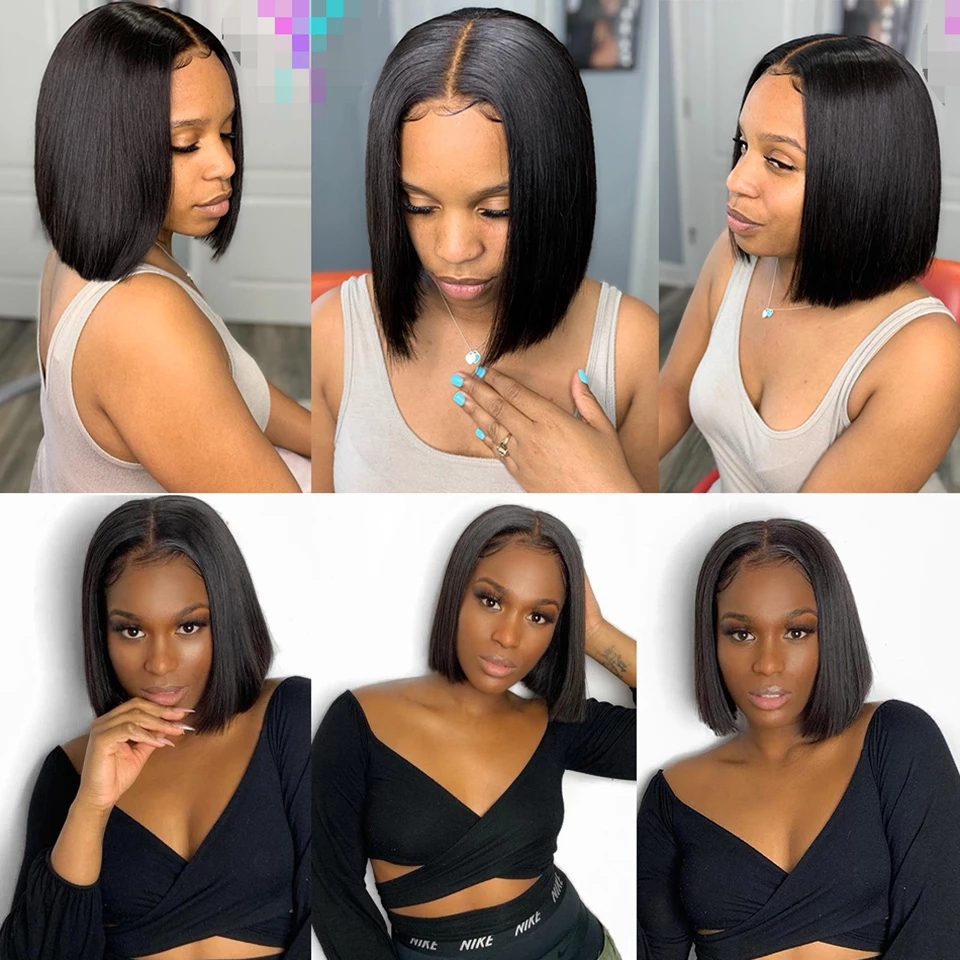 Bob Wig Lace Front Brésilien Brésilien Wigs pour les femmes noires Pré-cueillette courte Naturel 13x4 Strucy HD Full Frontal Closer Wig