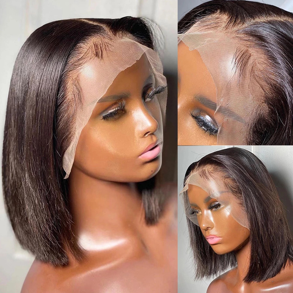 Bob Wig Lace Front Brésilien Brésilien Wigs pour les femmes noires Pré-cueillette courte Naturel 13x4 Strucy HD Full Frontal Closer Wig