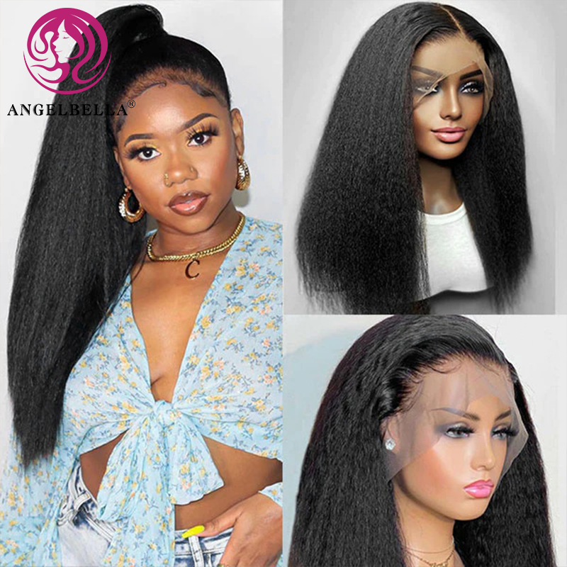 Angelbella dd Diamond Hair 13x4 Clace pnequin 1B # Cupile humain cru à cheveux a aligné les perruques en dentelle HD