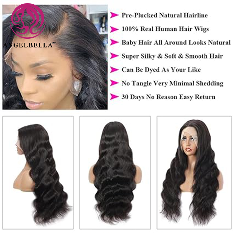 Angelbella Queen Doner Virgin Hair Body Wave 13x4 Hd Full Lace Frontal Wig Raw Brésilien Human Human Hd Wig Wig Hd Lace Front Human Hair Wigs