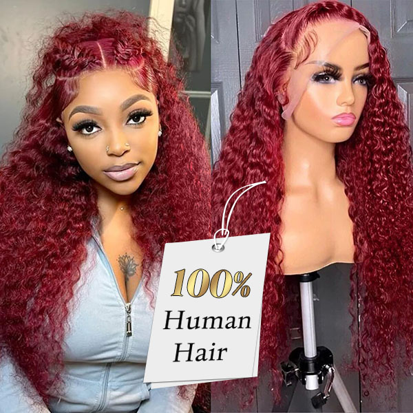 16-30 pouces perruque de cheveux humains bordeaux 99j bordeaux 13x4 vague profonde perruques avant de lacet cheveux humains pré-épilés perruques frontales de dentelle transparente pour les femmes noires perruque de couleur rouge