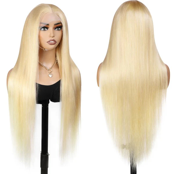 Angelbella 13x4 180% densité 613 miel couleur blonde dentelle sans glue perruque avant raide longue perruque de cheveux humains pour femmes