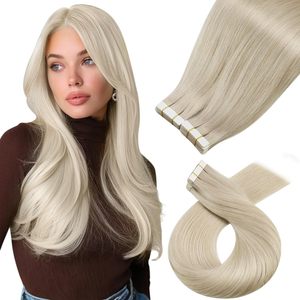Angelbella Extensions de cheveux humains invisibles à ruban adhésif blond platine - Extensions de cheveux à bande adhésive blonde platine - Extensions de cheveux pour femme de 20,3 à 81,3 cm
