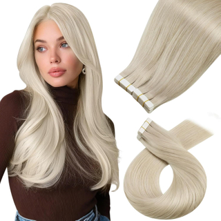 Angelbella Extensions de cheveux humains invisibles à ruban adhésif blond platine - Extensions de cheveux à bande adhésive blonde platine - Extensions de cheveux pour femme de 20,3 à 81,3 cm