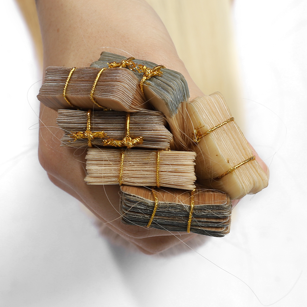 Angelbella Extensions de cheveux humains invisibles à ruban adhésif blond platine - Extensions de cheveux à bande adhésive blonde platine - Extensions de cheveux pour femme de 20,3 à 81,3 cm