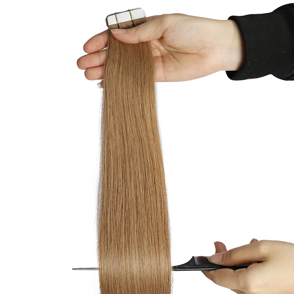 Extensions de cheveux humains en PU à trame plate, extensions de cheveux humains Remy avec trous, blond cendré, reflets blonds 18/613, ruban adhésif invisible pour femme