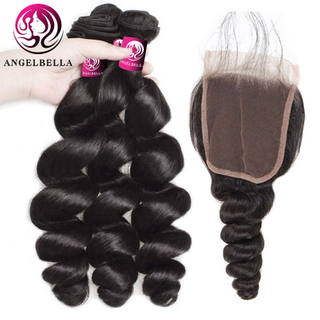 Brésilien Human Hair 3 Packs with Lace Fermeure Wave Low Wave 100 Bundles de cheveux humains avec fermeture