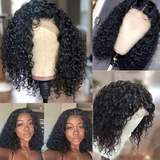 Angelbella Curly Human Hair Wigs Water Wave Fermeure Wig Wig Wig 