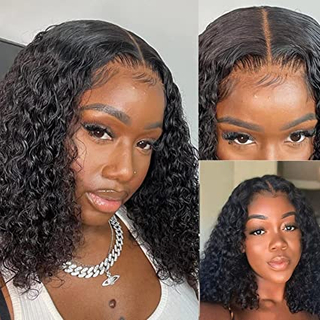 14inch Bob courte Bob Wigs 4x4 Fermeture en dentelle perruques Brésilien Curly Wave Human Heum