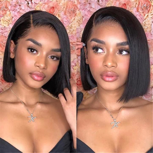 Couleur naturelle 13x4 10 pouces cheveux humains vietnamiens Human sans mon glue sans glué dentelle frontale lisse et perruques bob courtes pour femmes noires