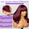 99J Red Bob Remy Wigs avec frange 10 pouces de machine faite borgogne