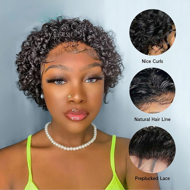 Wig bouclés courts 10 pouces Pixie Coup Wigs Curly Wig Short Human Hair Wig For Women