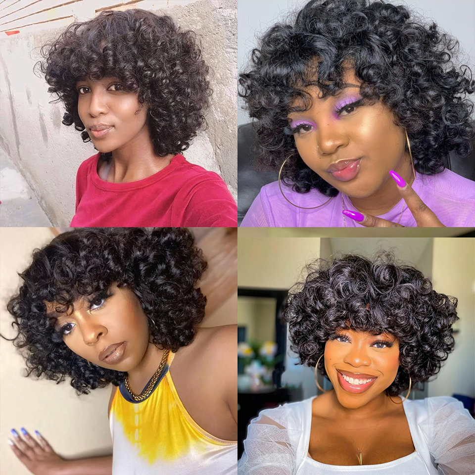 Bouncy Bouncy Curly Heuv Hair Wig avec frange