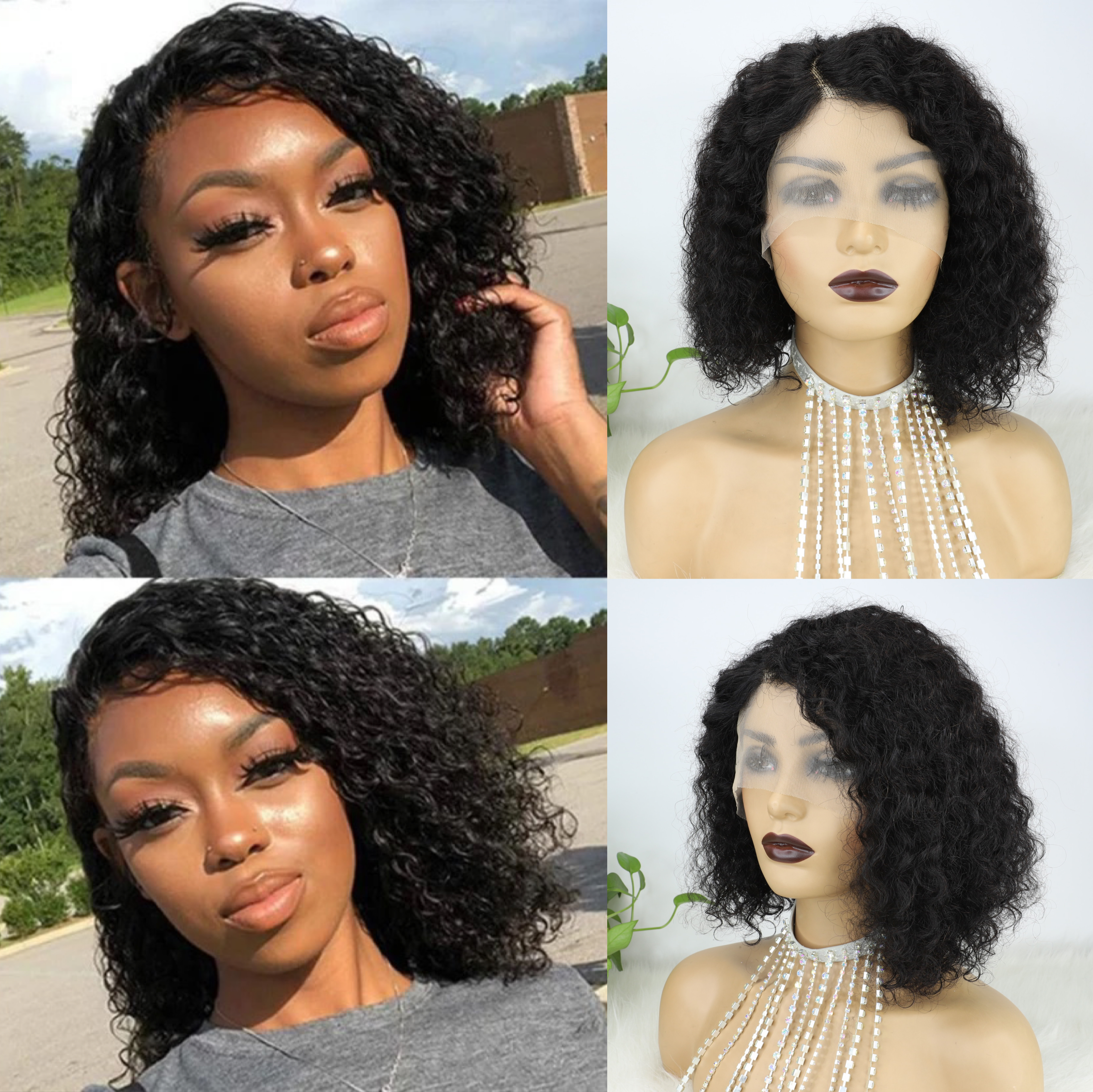 Bob Human Hair Wigs 13x4 en dentelle avant avant vague profonde pré-gardée