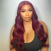 Bourgogne 99J Body Wave Red Lace Front Wig à vendre