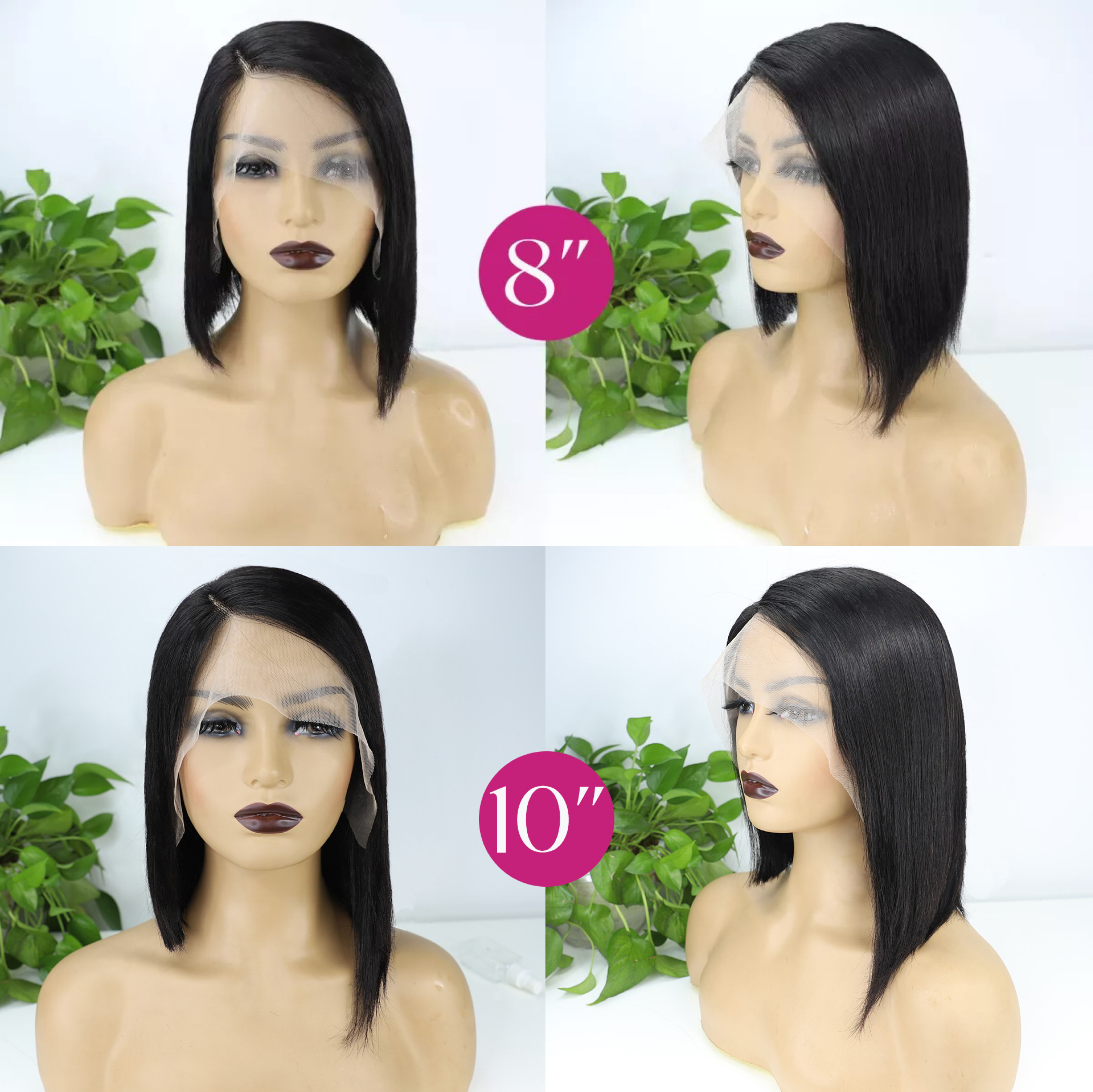 8 à 14 pouces 13x4 en dentelle avant 150% de densité courte partielle Bob Wig