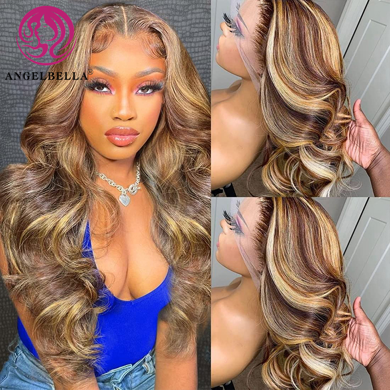 Angelbella DD Diamond Hair 4/27 # 13x4 Body Wave Honey Blonde Sights Human Human HD Lace Frontal Wig