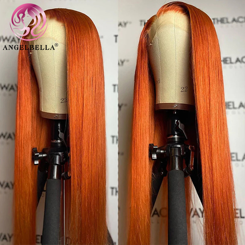 Angelbella DD Diamond Hair 13X4 530 # Ginger Orange Roir Human Human Transparent Lace Front Perruques à vendre