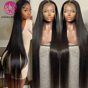 Angelbella Queen Doner Virgin Hair Wholesale 13x4 noir droit raide cru à haute qualité Haume humaine transparente transparente Full Hd Lace Front Perruque pour les femmes noires 