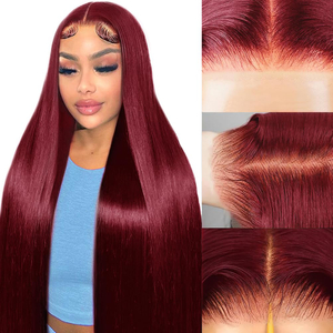 99J Bourgogne Vin Rouge Soyeux Droit Transparent T Partie Lace Front Perruques