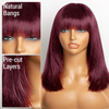 99J Red Bob Remy Wigs avec frange 10 pouces de machine faite borgogne