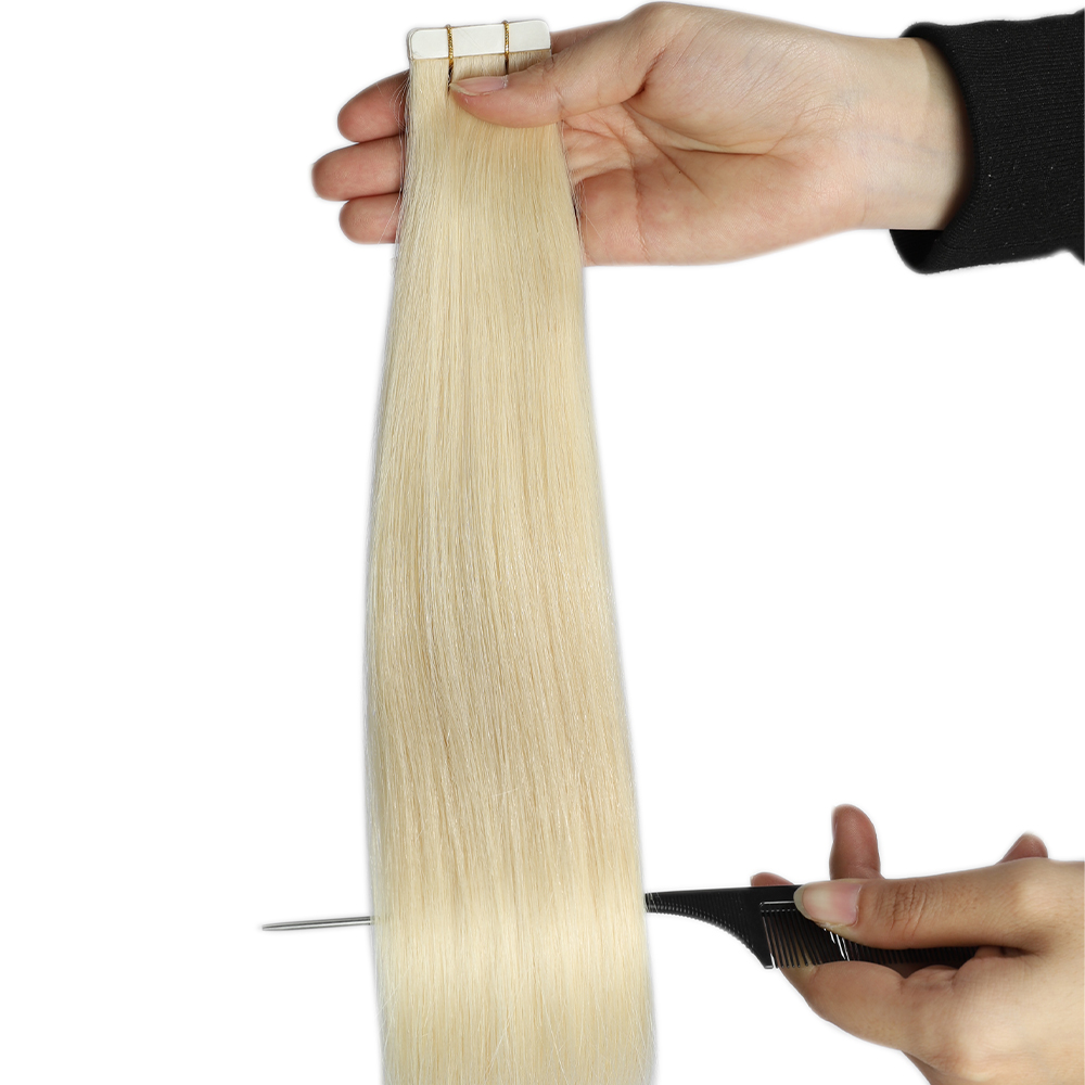 Angelbella Extensions de cheveux humains invisibles à ruban adhésif blond platine - Extensions de cheveux à bande adhésive blonde platine - Extensions de cheveux pour femme de 20,3 à 81,3 cm
