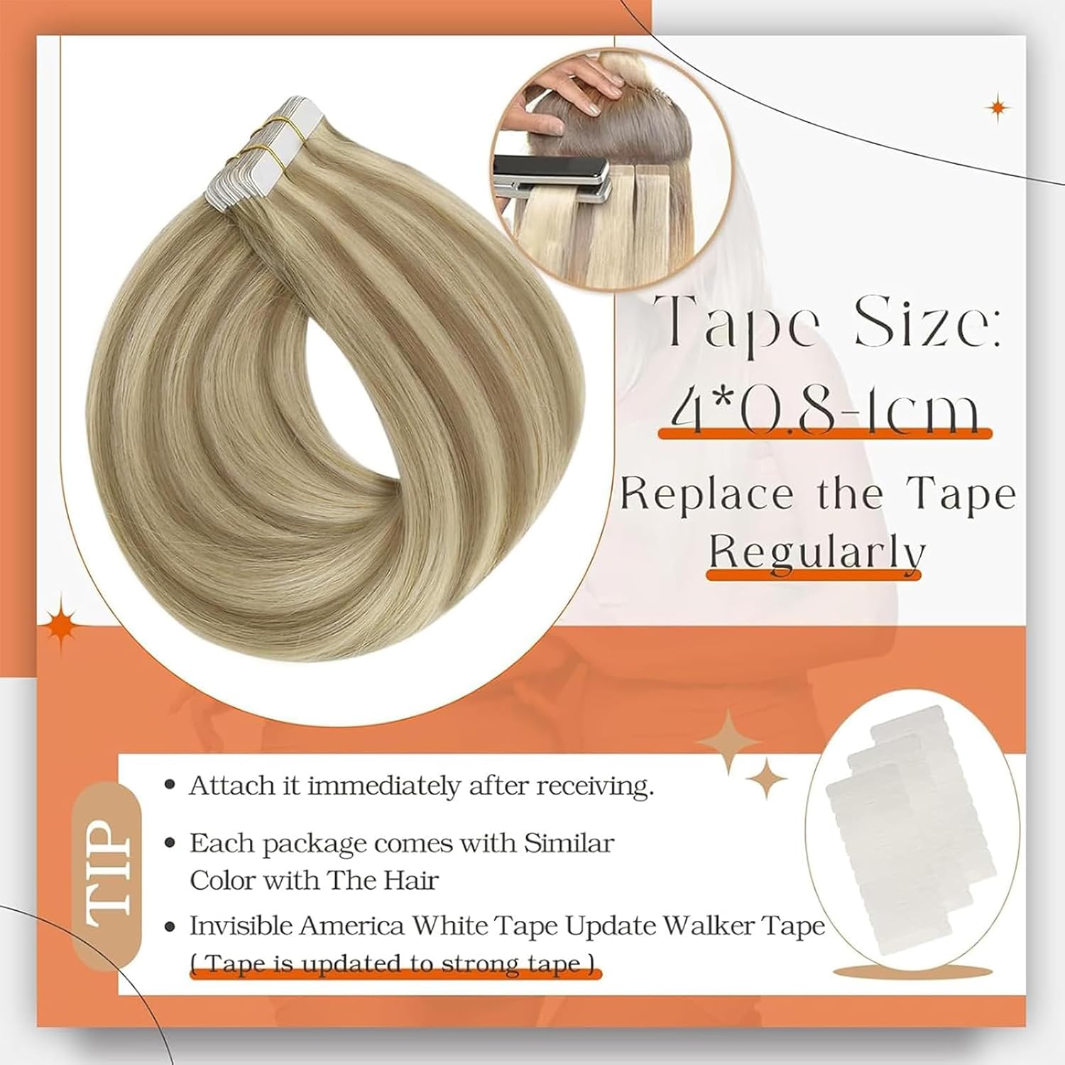 Angelbella Extensions de cheveux à ruban adhésif Vrais cheveux humains 55,9 cm Couleur 16 méchés 22 blonds Extensions de cheveux à ruban adhésif 100 g Pu Tape ins cheveux humains sans couture Extension de trame de peau Cheveux naturels