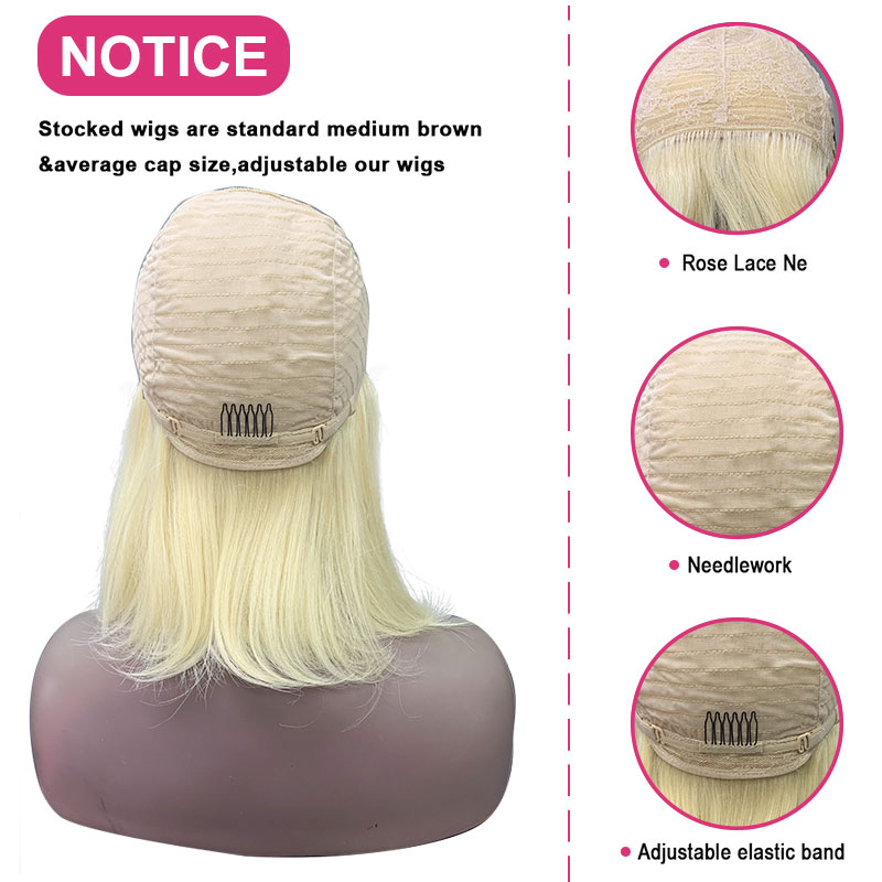 Perruque blonde courte avec une frange 14 pouces coiffures humaines raides perruques blondes pour les femmes noires 