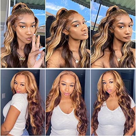 100% Human Heuv Hair Lace Wigs Body Wig Highlight Lace Lace Front Perruque pour les femmes noires