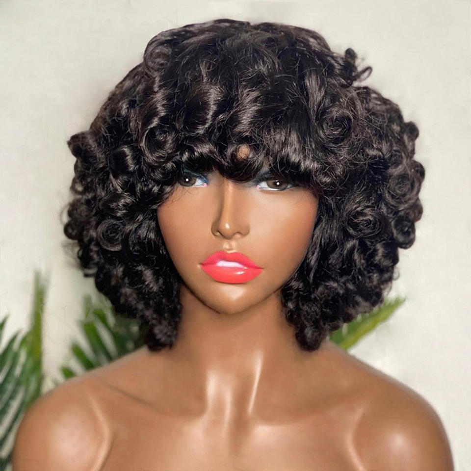 Bob de gros perruques de cheveux humains Front sans mon glue sans gluture 12 10 pouces Bob Wig Short Afro Rose Curly Wig