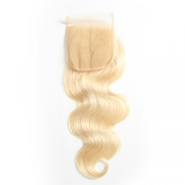 Angelbella Hair Blonde Couleur # 613 Body Wave Virgin Human Hair Knots Bleached Free Part 4x4 Lace Fermeure