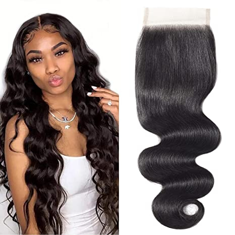 2022 Nouveau style 4x4 HD Lace Ferme Body Wave Human Human Human Transparent Lace Fermeure Pré-cueilli avec des cheveux pour bébé