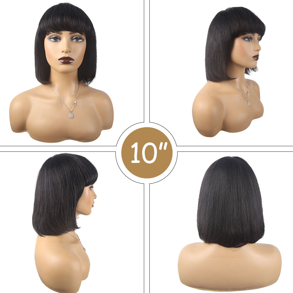 Bob Human Hair Wigs avec une frange pour les femmes noires de 8 à 16 pouces