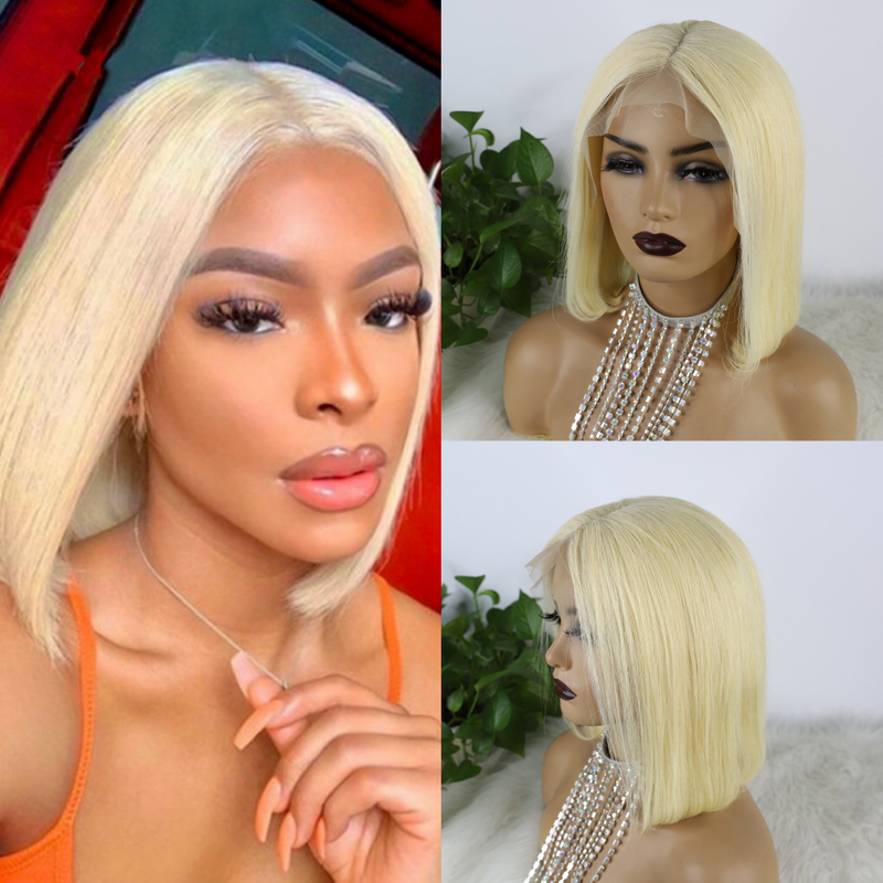 613 Bob Wigs en dentelle droite blonde vierge 10 pouces brésilien