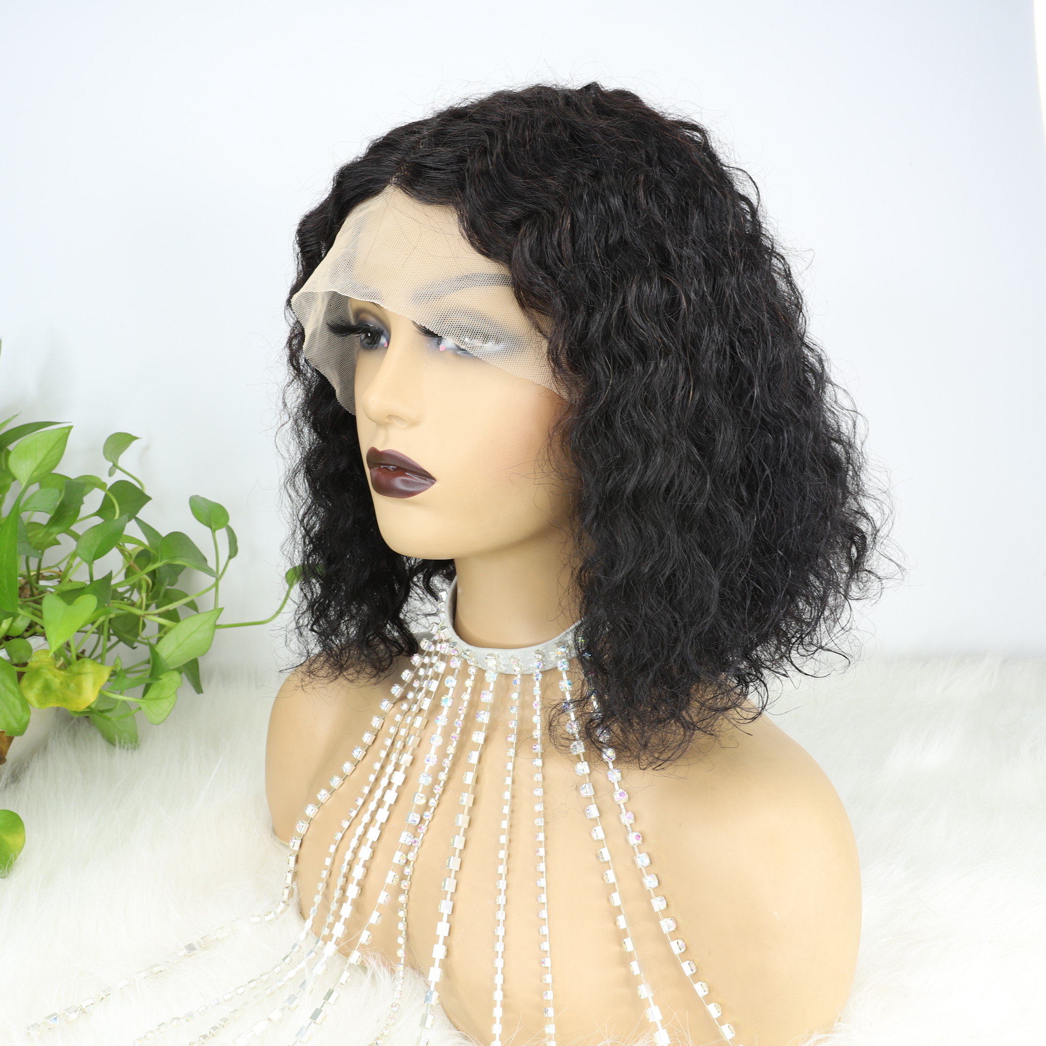 Brésilien Short Bob Human Heugs Wigs Middle Part Deep Wave Natural