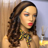 Perruque Lace Front Wig naturelle sans colle, cheveux naturels, rebondissants, ondulés, bouclés, à reflets bruns et blonds, densité 150%, pour femmes
