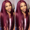 Perruque Lace Front Wig couleur bordeaux, longue et lisse, rouge, 99J