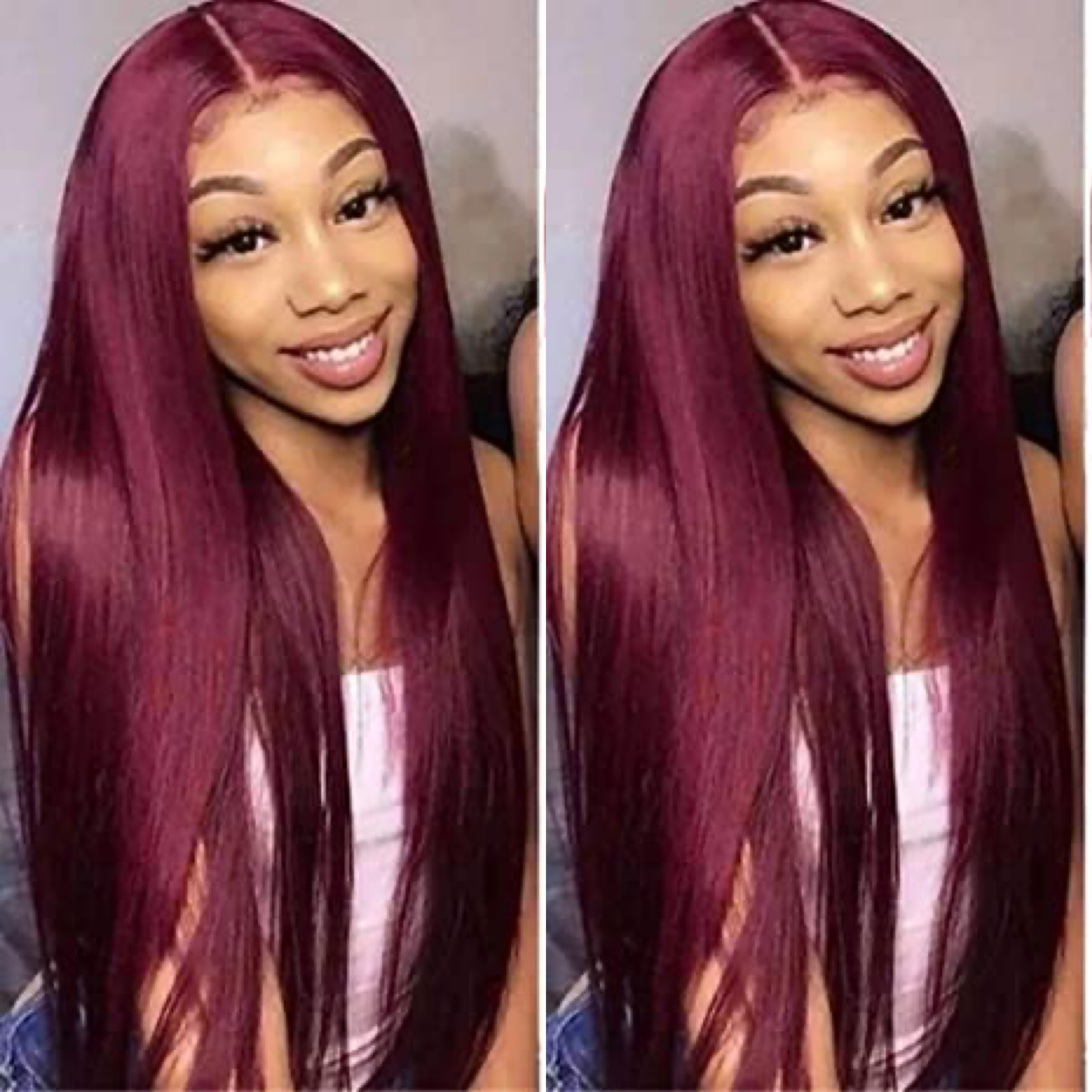 Perruque Lace Front Wig couleur bordeaux, longue et lisse, rouge, 99J