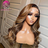 Ombre mettant en surbrillance 13x4 HD Perruques avant en dentelle transparente HEUR HEUR HEURE Honey Blonde 4/27 Pernes à cheveux humains à vague profonde pour femmes noires Wigs bouclés