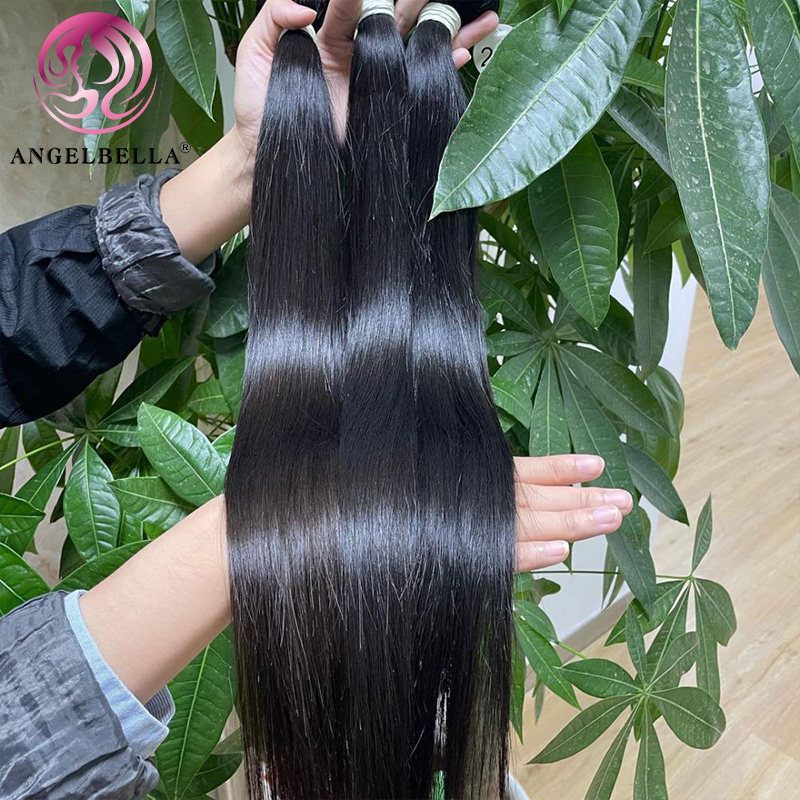 Angelbella Queen Doner Virgin Hair Brésilien Natural Noir Right Straight Human Hair Extensions tisser les faisceaux 