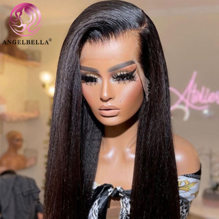 Angelbella Glory Virgin Hair 13x4 Straitement 1b Human Human HD HD Lace Front Perruque avec des cheveux de bébé pré-cueillis
