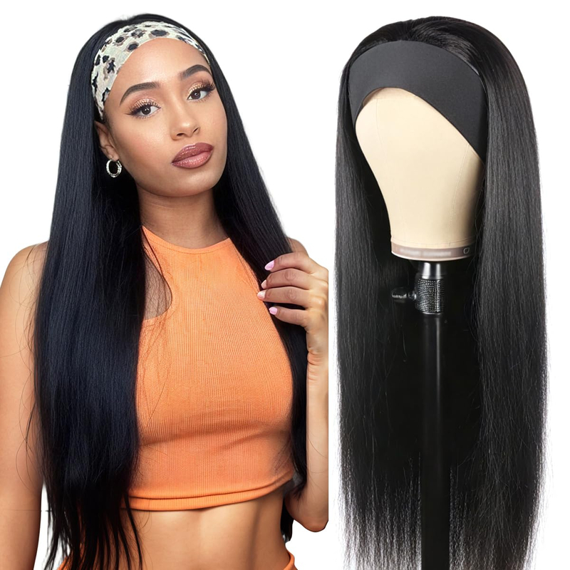 Perruque à cheveux raide, perruque brésilienne à cheveux humains, perruques de bandeau pour femmes noires 