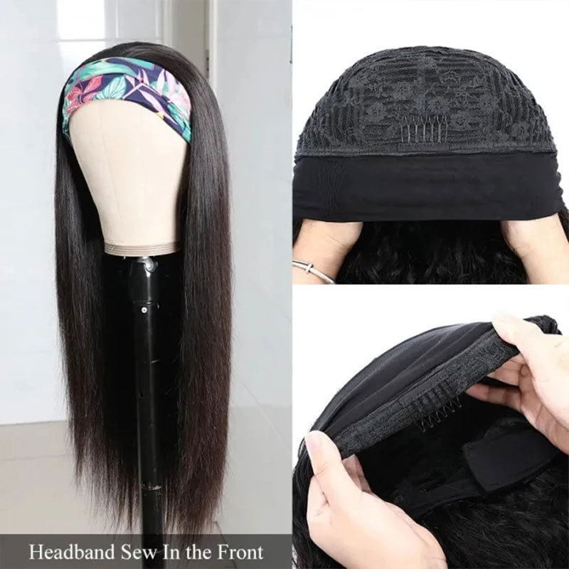 Perruque à cheveux raide, perruque brésilienne à cheveux humains, perruques de bandeau pour femmes noires 