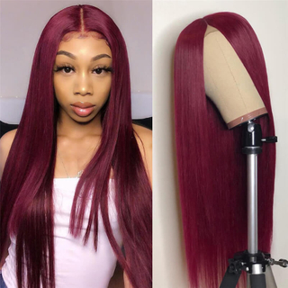 Brésilien Remy Hair Wig Vin rouge coloré 150% densité 13x4 dentelle frontale