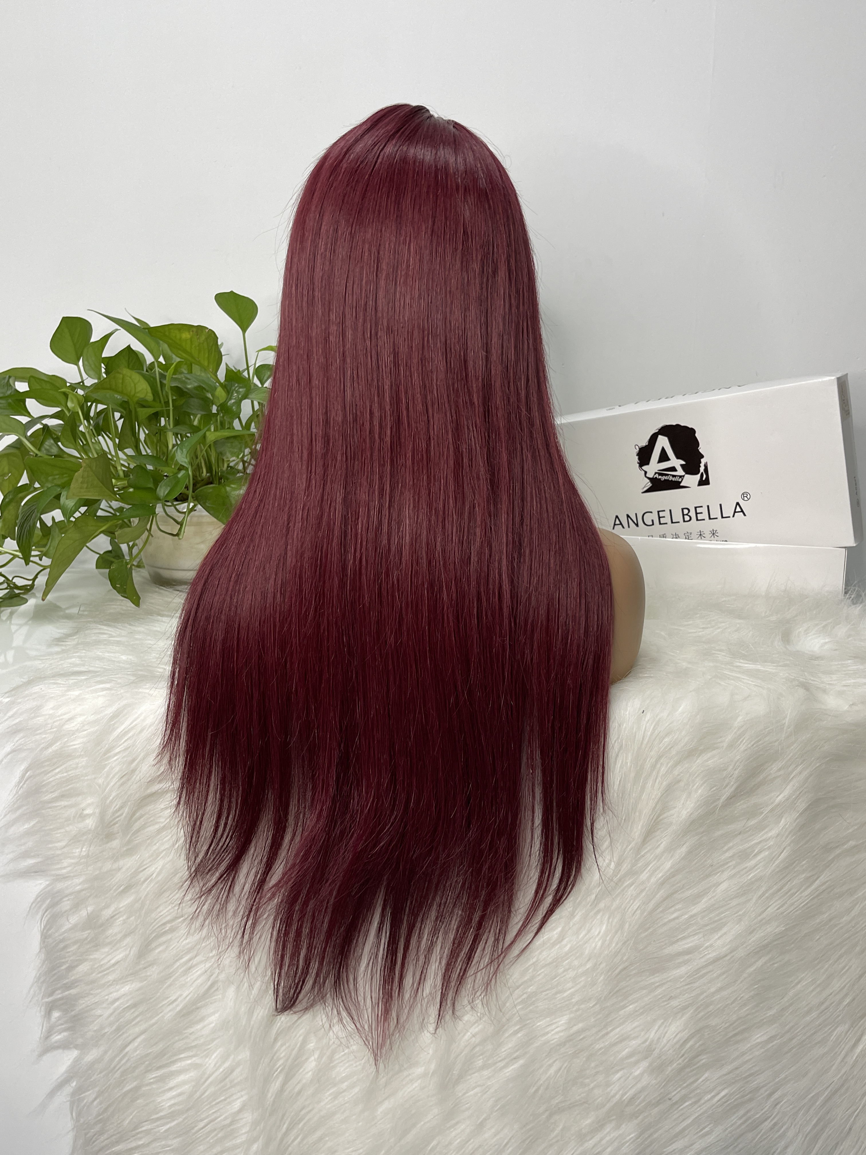 Angelbella Hair Straight Burgundy 99J Human Hair Wigs